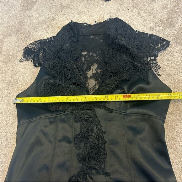 Karen Millen black satin silk lace pleated bodycon mini cocktail dress Sz 10 NWT - Picture 14 of 17